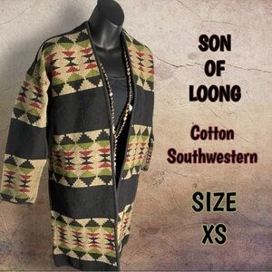 Son of LOONG Women’s Long Midweight Cotton Southwestern Aztec Jacket Size XS